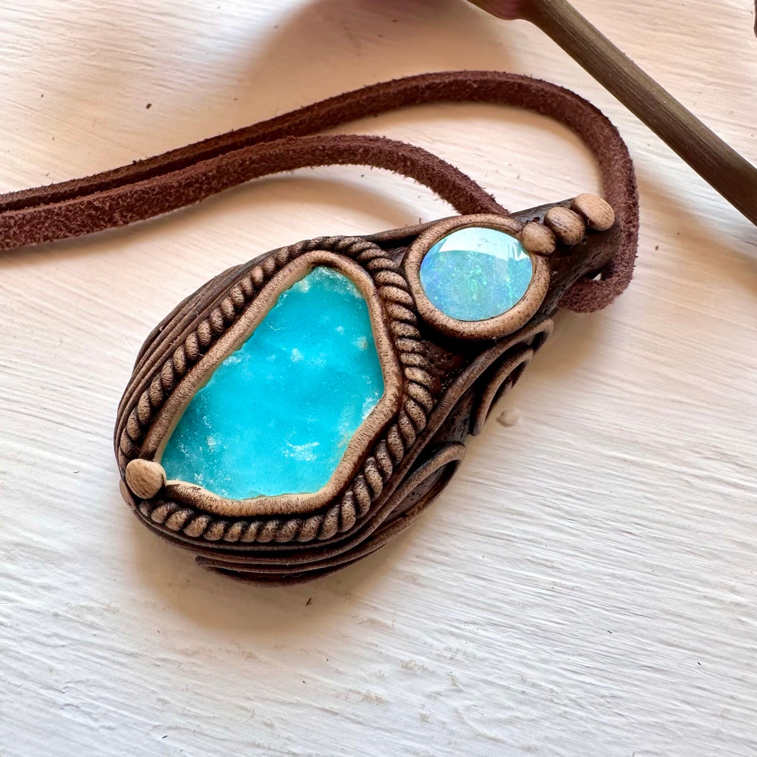 Blue Hemimorphite and Australian Opal Doublet Necklace - FairyGardenGlow