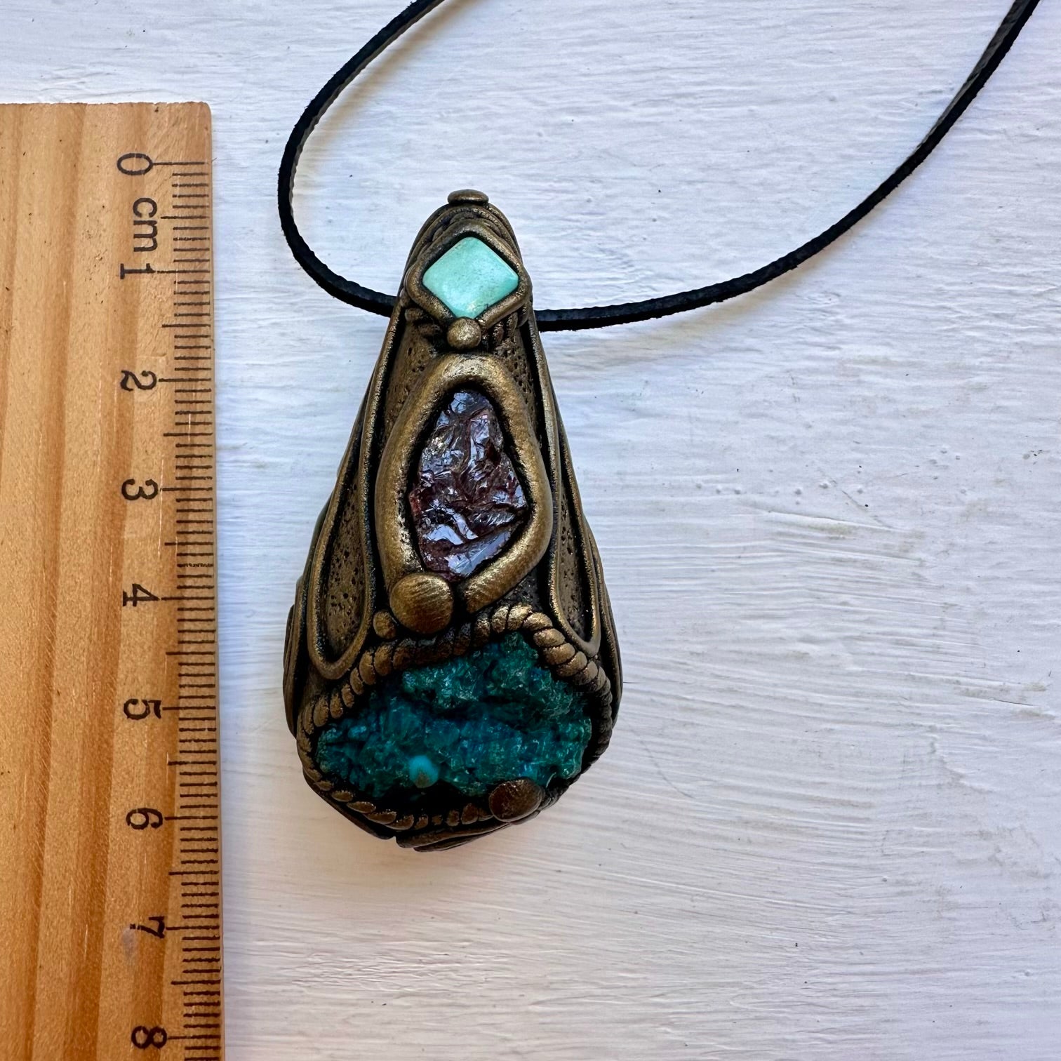 Raw Chrysocolla Red Garnet and Tibetan Turquoise Necklace - FairyGardenGlow