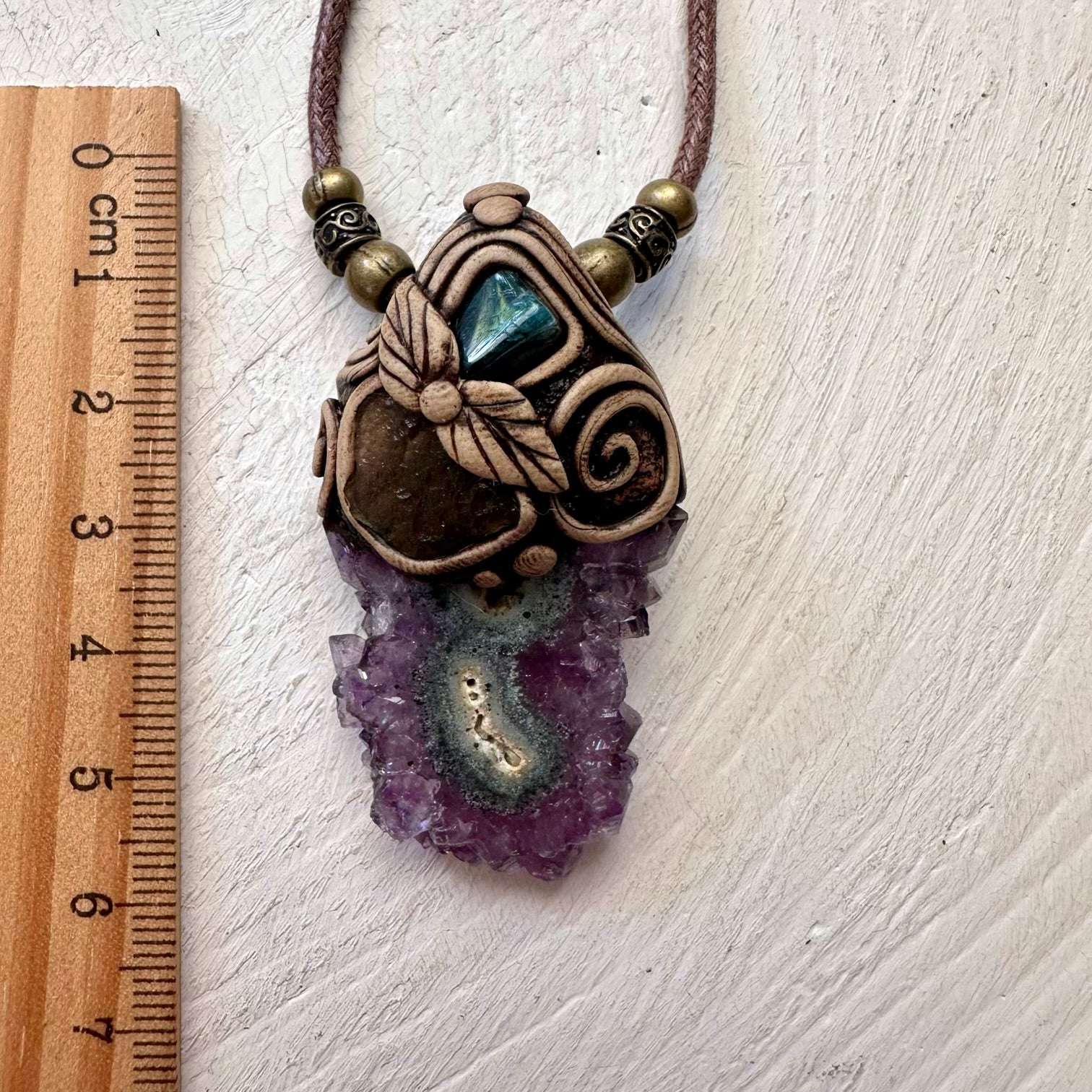 Amethyst Stalactite Blue Tourmaline and Moldavite Pendant - FairyGardenGlow