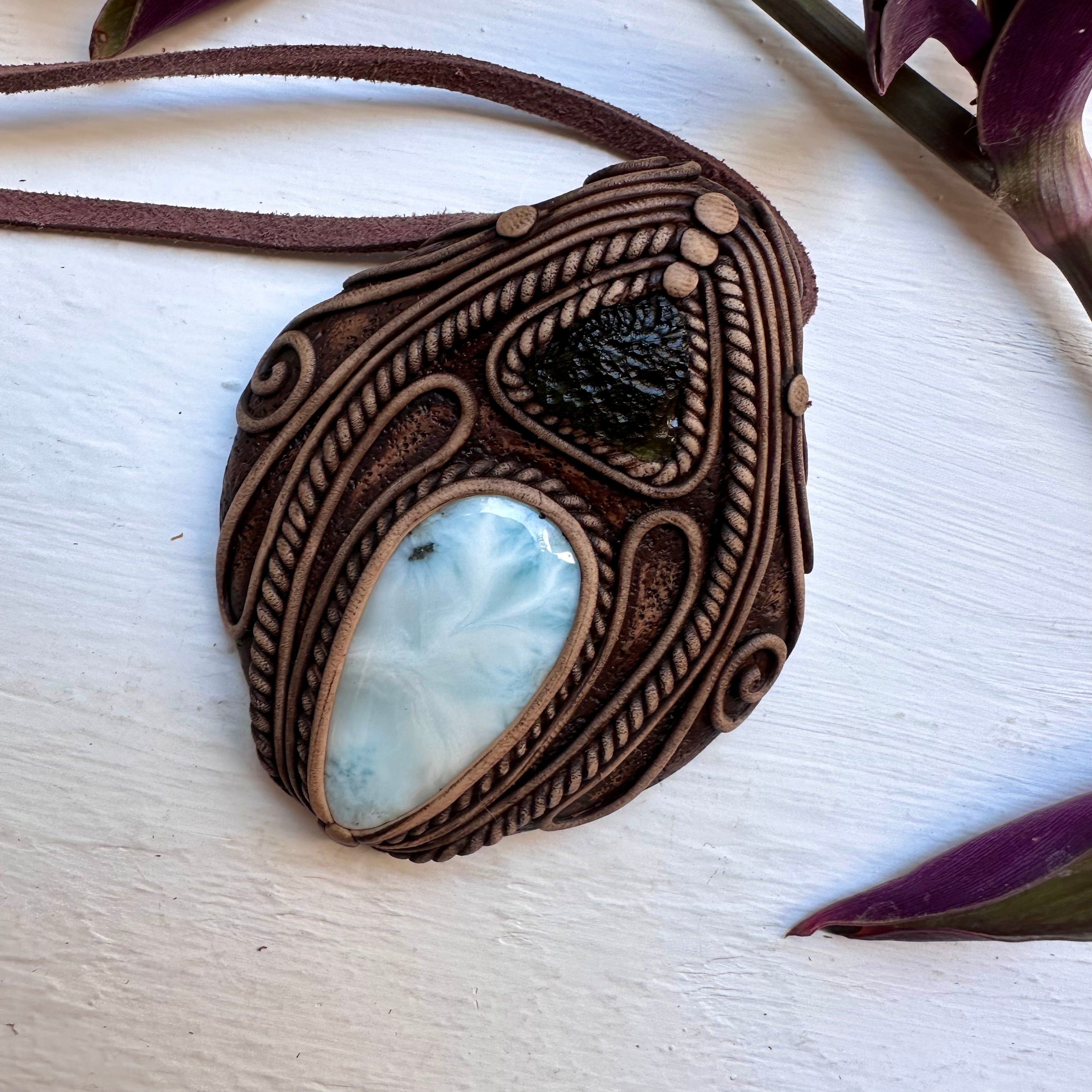 Larimar and Moldavite Necklace - FairyGardenGlow
