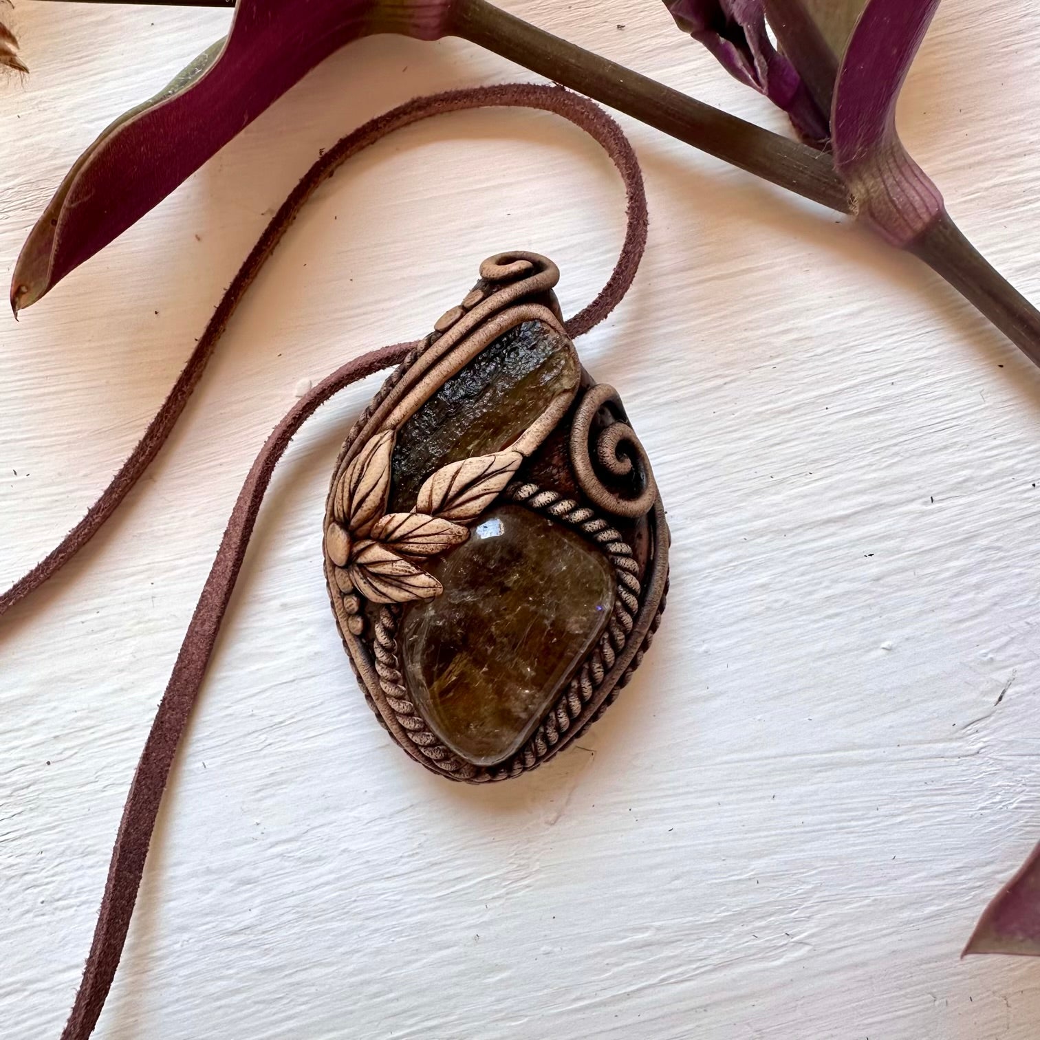 Moldavite and Citrine Pendant Necklace - FairyGardenGlow