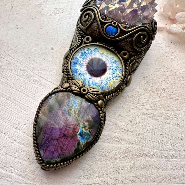 Angel Aura Amethyst Cluster Purple Labradorite and Australian Opal Eye Wand / Pendant - FairyGardenGlow