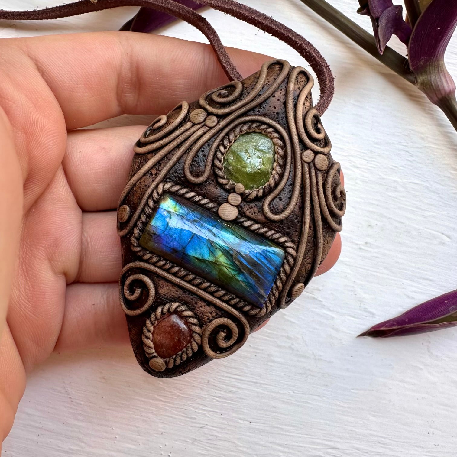 Labradorite Peridot and Sunstone Necklace - FairyGardenGlow