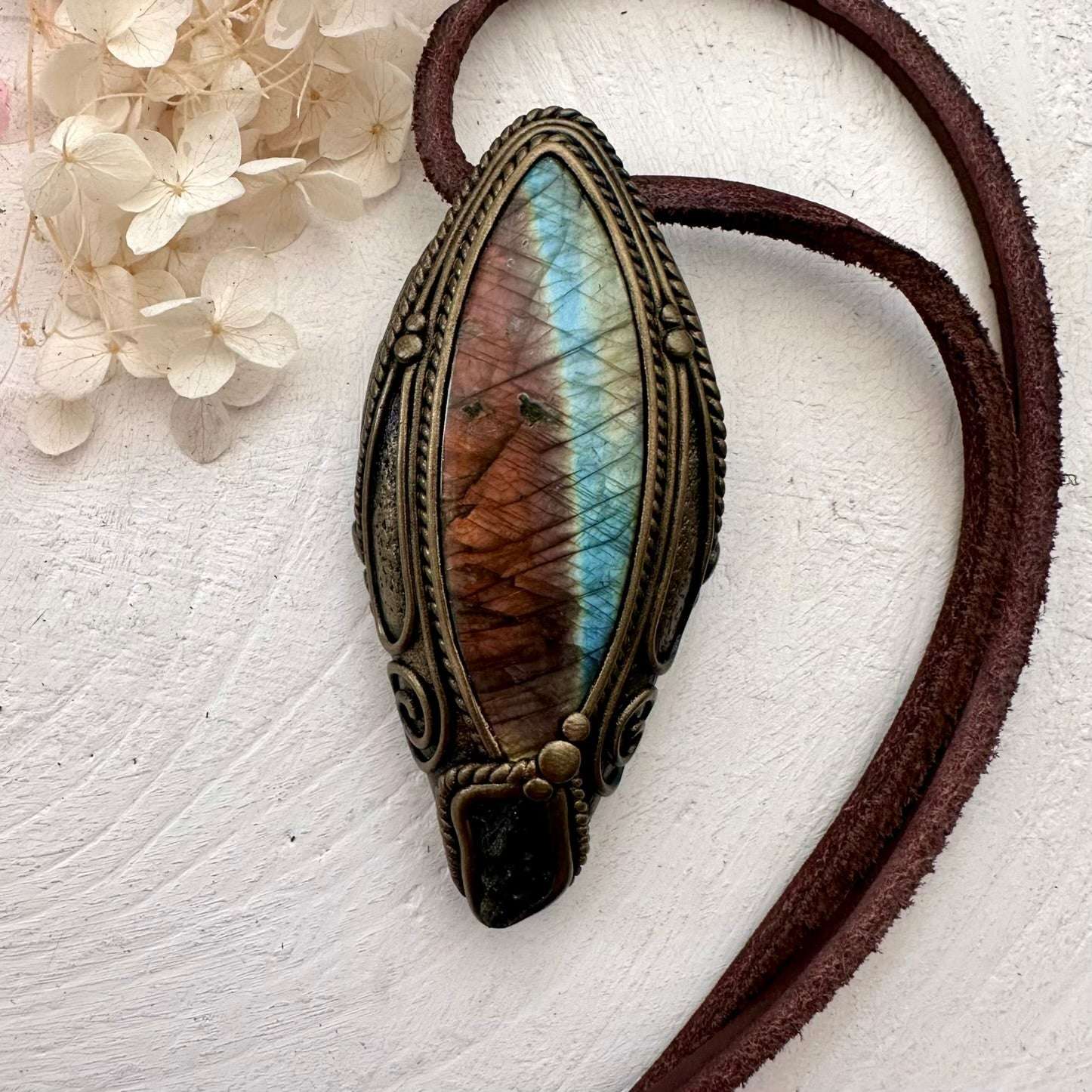 Labradorite and Moldavite Pendant Necklace - FairyGardenGlow
