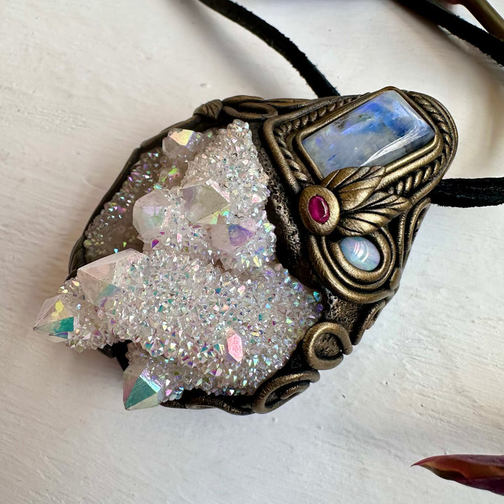 Angel Aura Spirit Quartz Rainbow Moonstone Australian Opal and Ruby Wand / Necklace - FairyGardenGlow