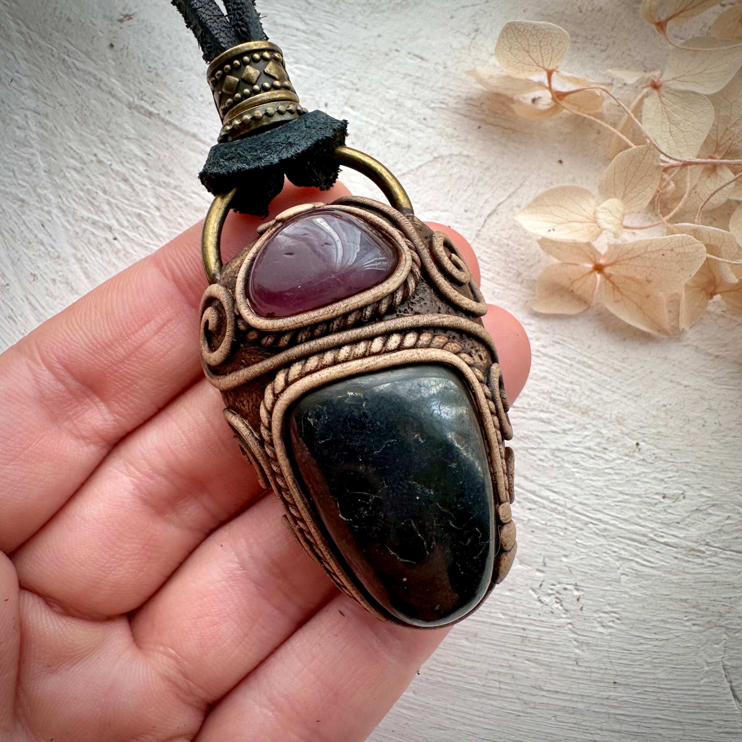 Shungite and Lavender Quartz Pendant - FairyGardenGlow