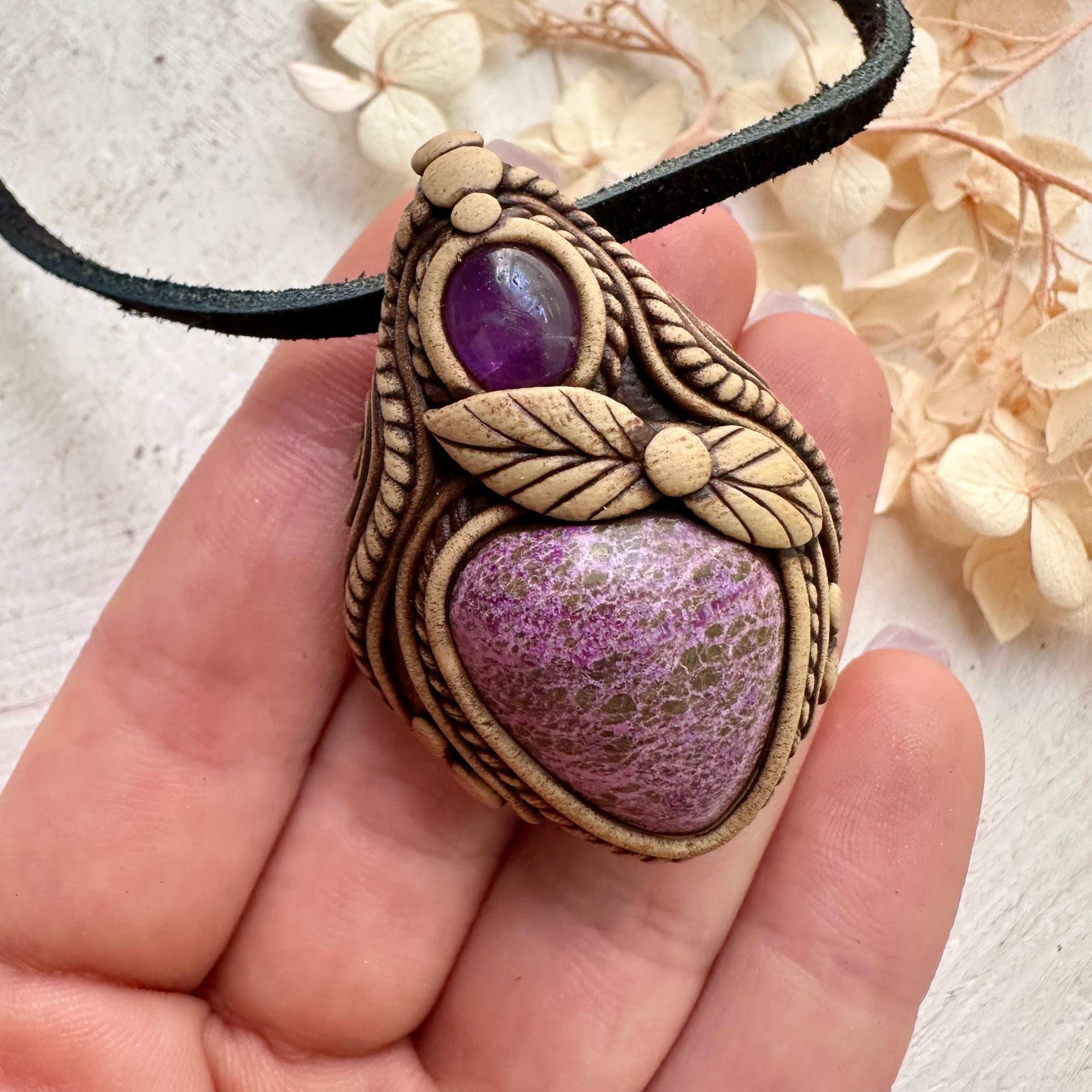 Stichtite and Amethyst Necklace - FairyGardenGlow