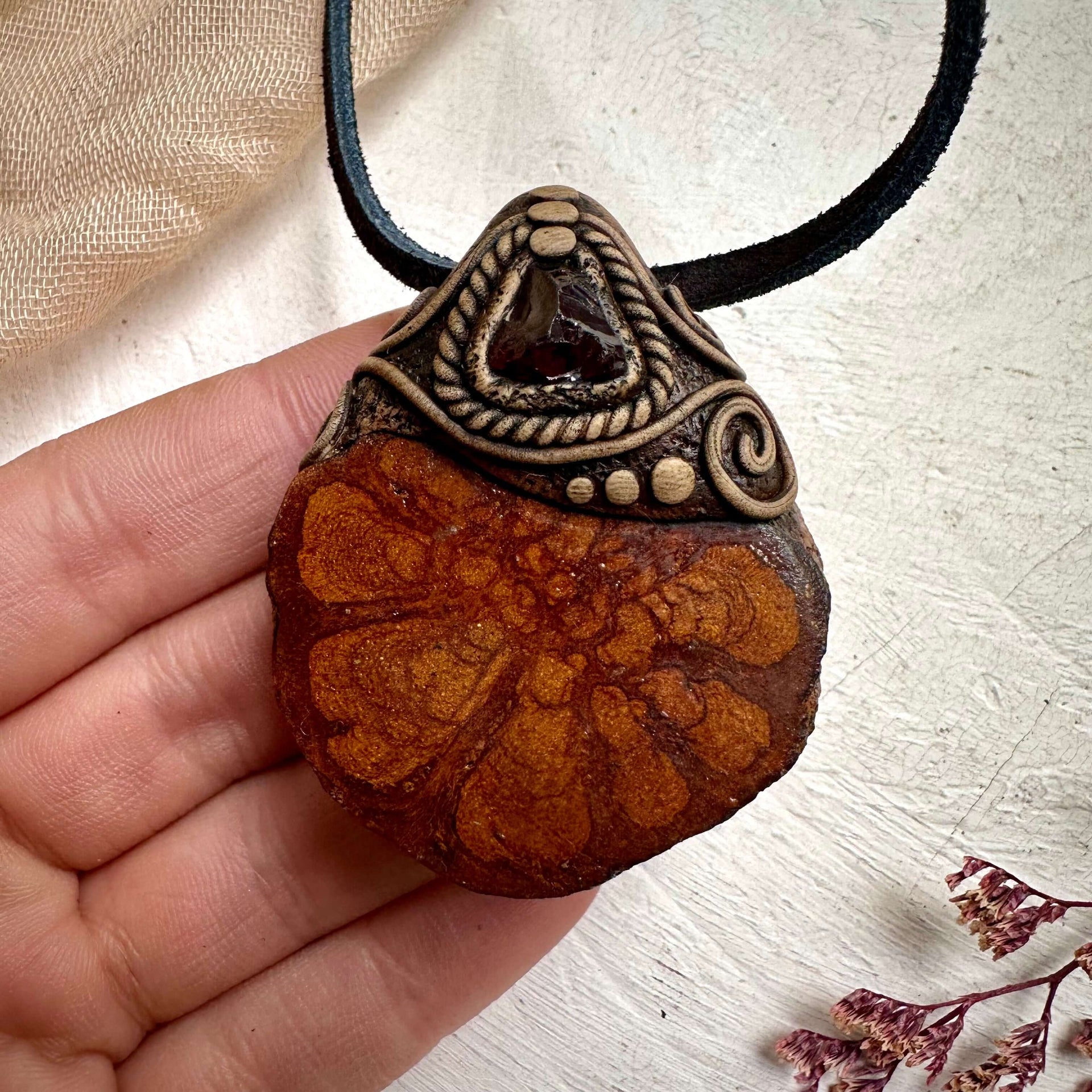 Ayahuasca and Red Garnet Pendant Necklace