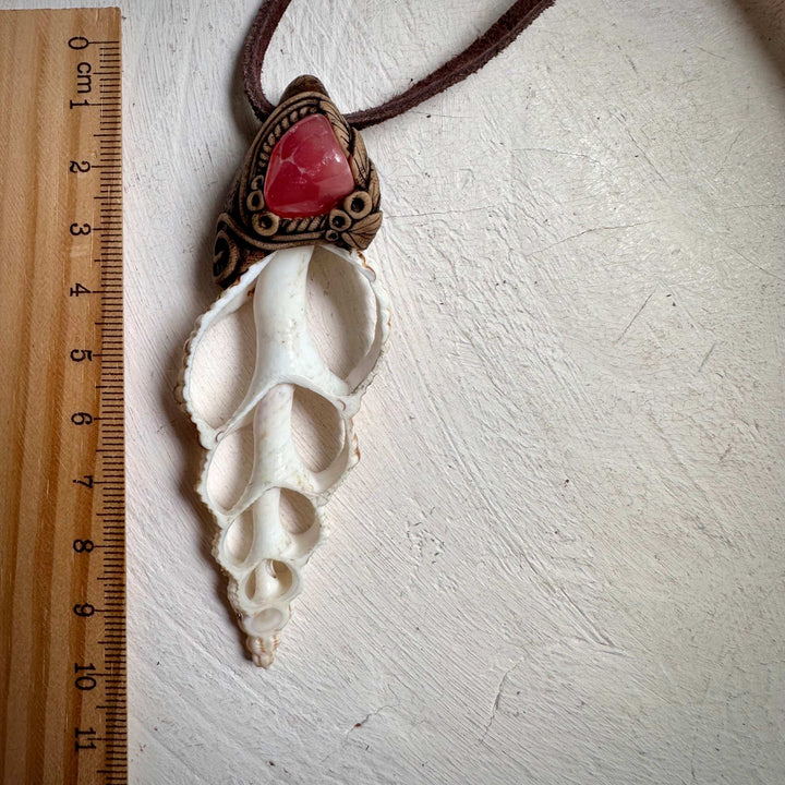 Seashell and Rhdoochrosite Necklace - FairyGardenGlow
