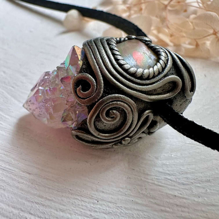 Angel Aura Spirit Quartz and Raw Opal Necklace - FairyGardenGlow