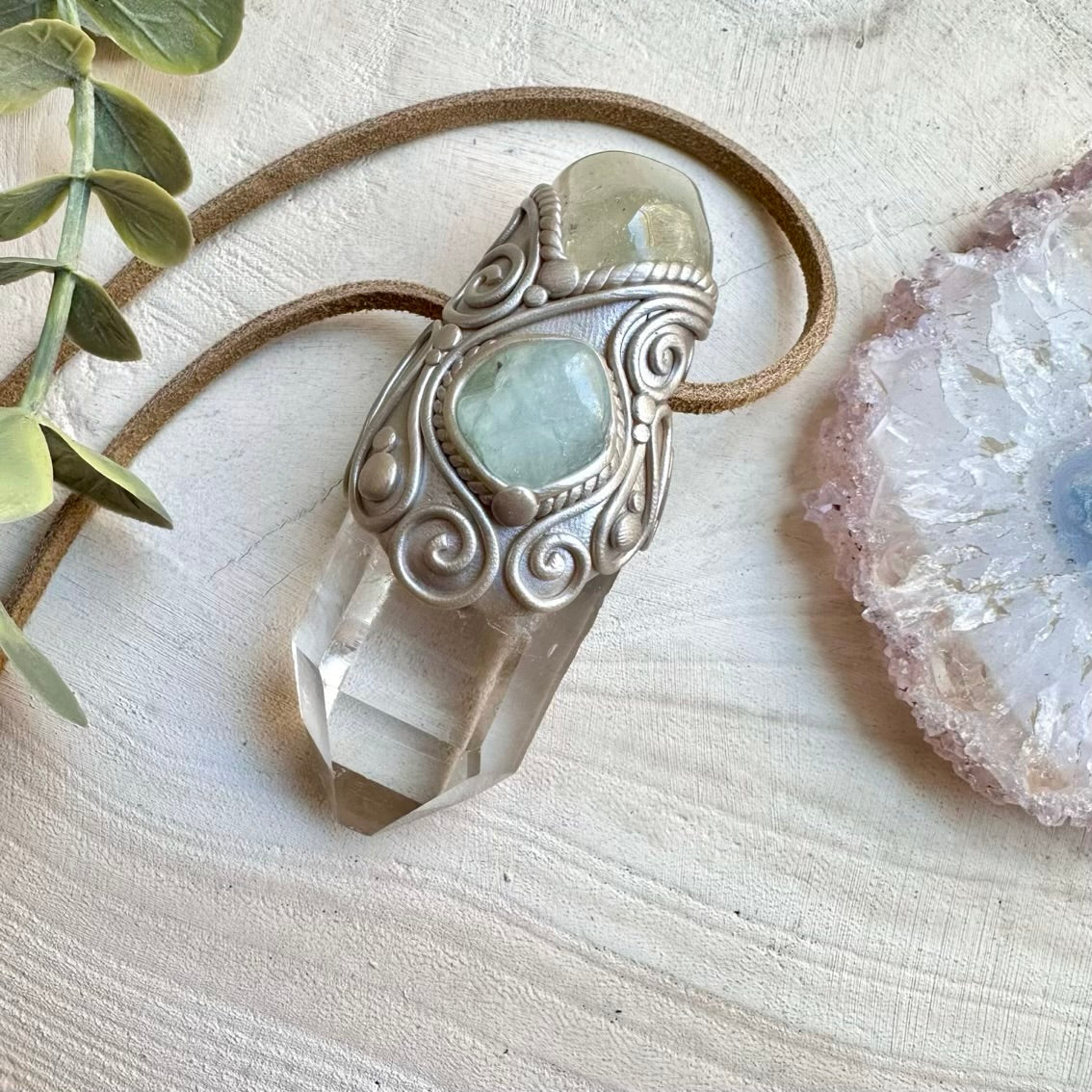 Clear Quartz Topaz and Aquamarine Wand / Pendant