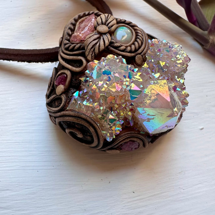 Angel Aura Spirit Quartz Spinel Australian Opal and Ruby Pendant Necklace - FairyGardenGlow