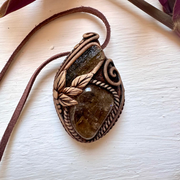 Moldavite and Citrine Pendant Necklace - FairyGardenGlow
