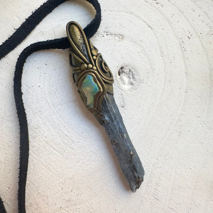 Healing crystal jewelry featuring Blue Kyanite and Ethiopian Opal