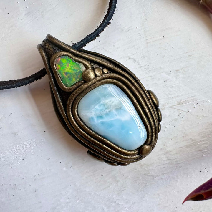 Larimar and Raw Opal Necklace - FairyGardenGlow