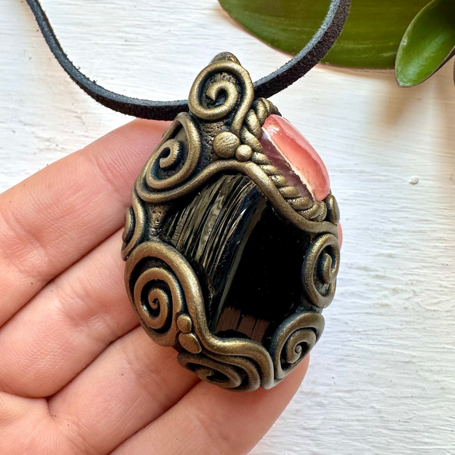 Black Obsidian and Rhodochrosite Necklace - FairyGardenGlow