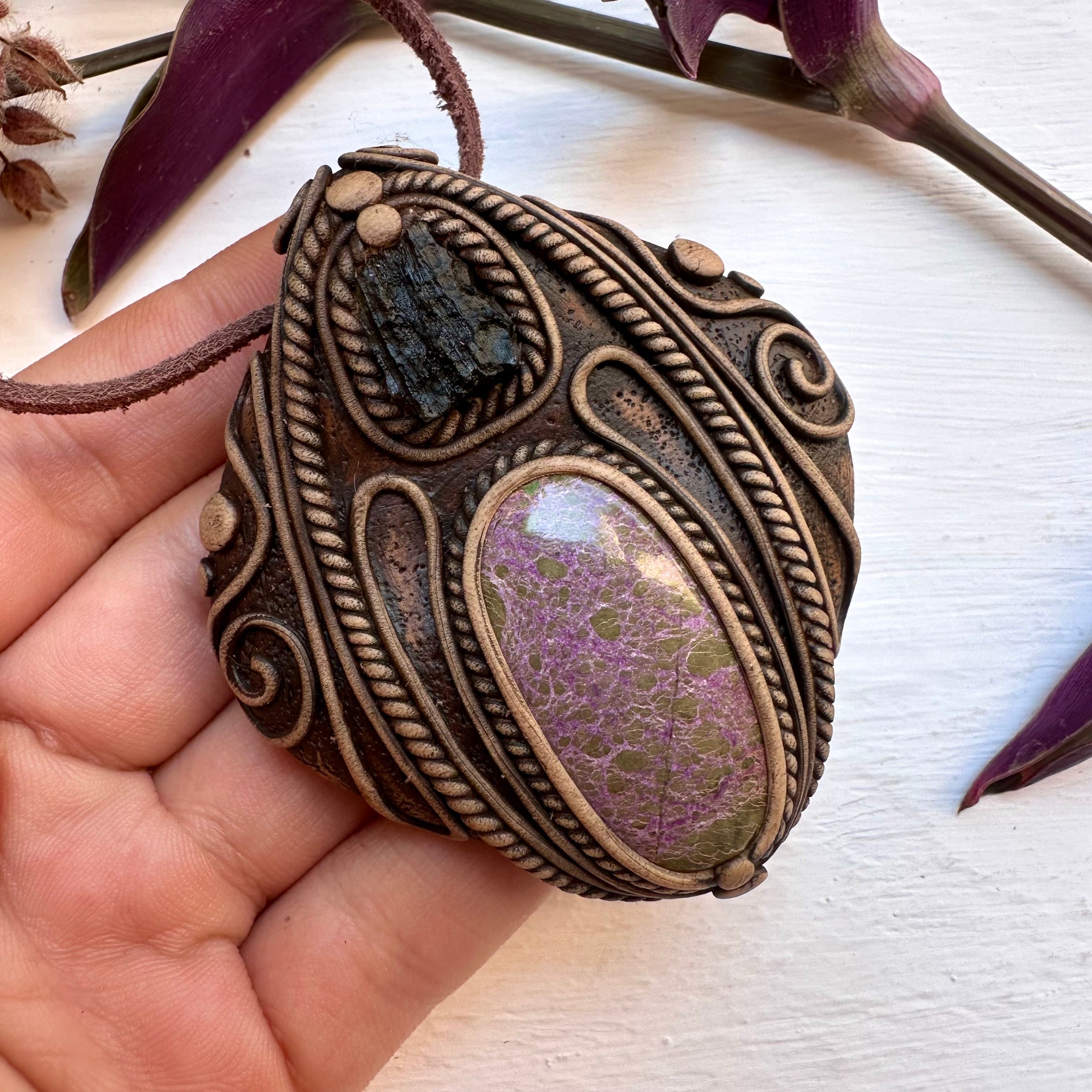 Stichtite and Moldavite Necklace - FairyGardenGlow