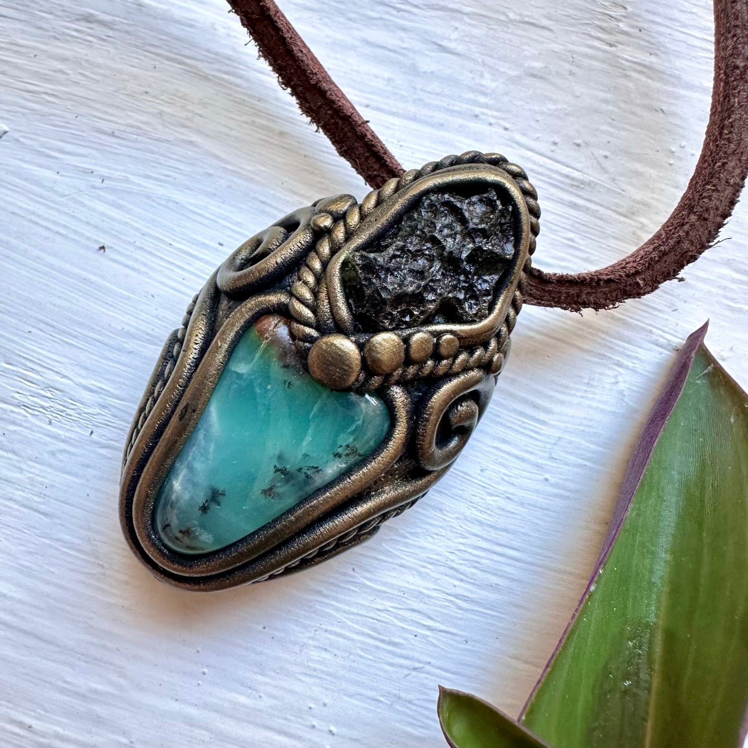 Moldavite and Chrysoprase Necklace