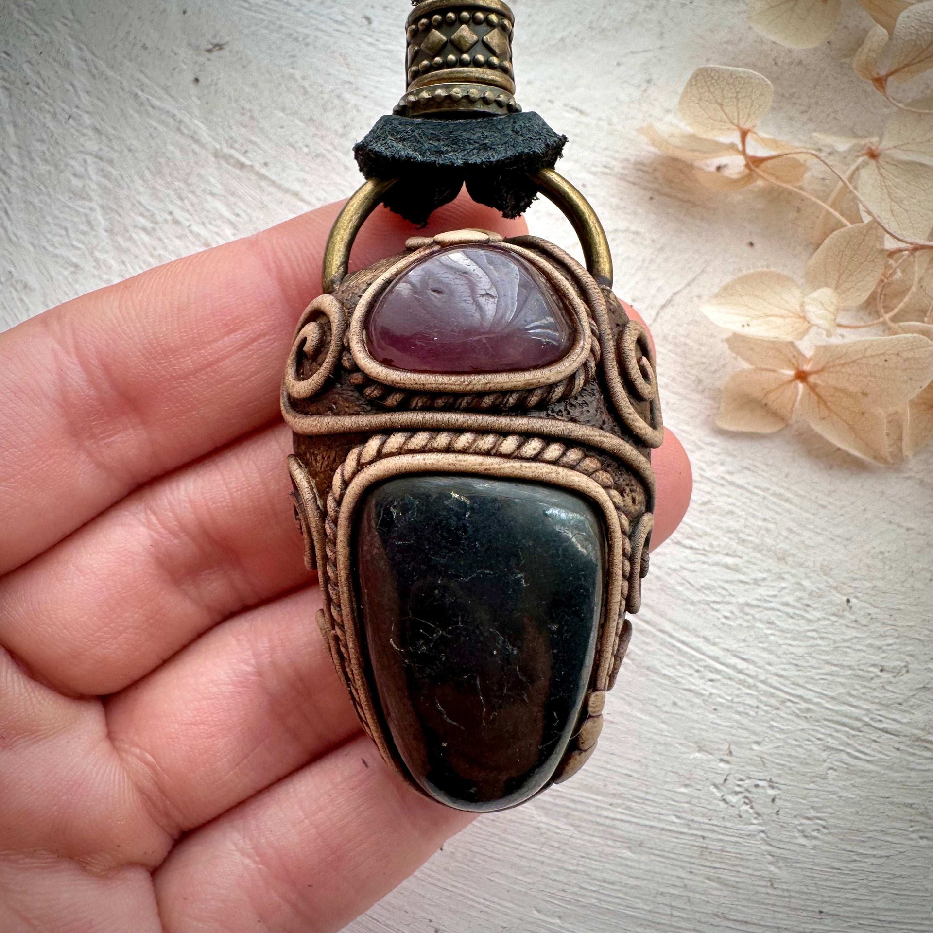 Shungite and Lavender Quartz Pendant - FairyGardenGlow