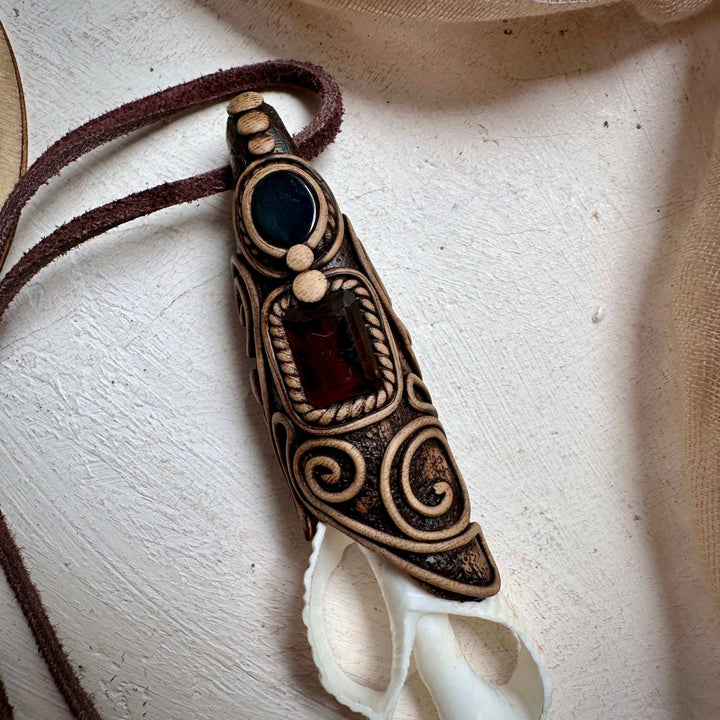 Smoky Citrine and Black Onyx Seashell Necklace - FairyGardenGlow