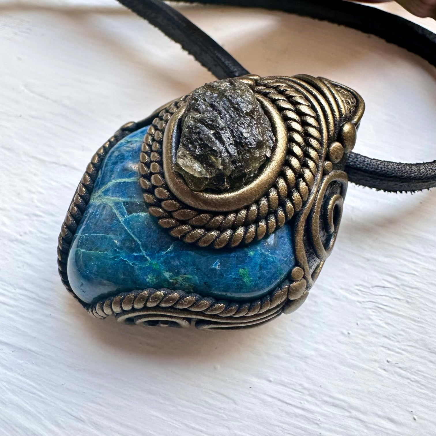 Chrysocolla and Moldavite Necklace - FairyGardenGlow