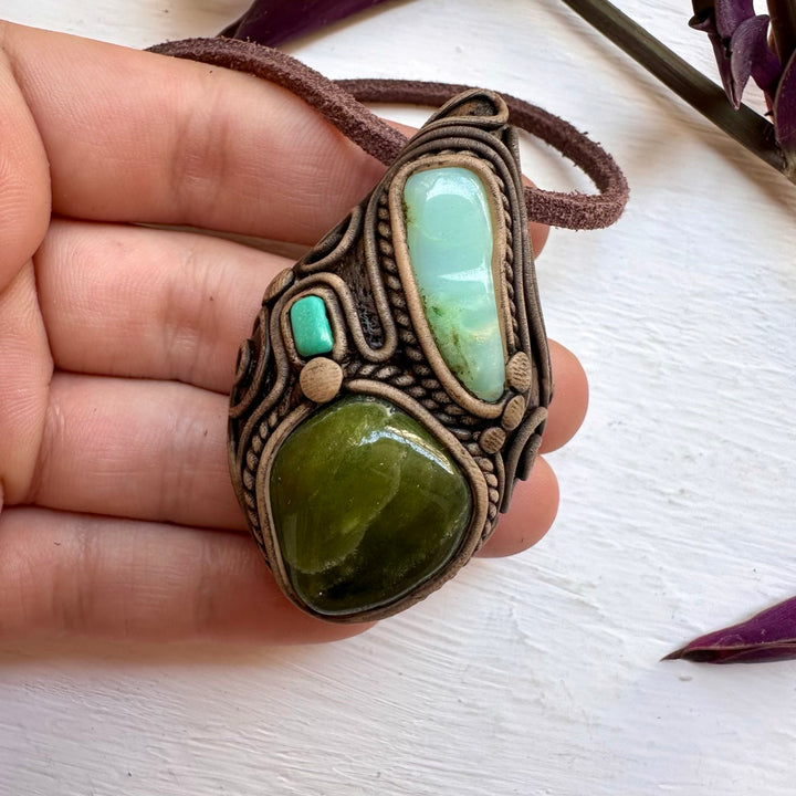 Vesuvianite Chrysoprase and Tibetan Turquoise Necklace - FairyGardenGlow
