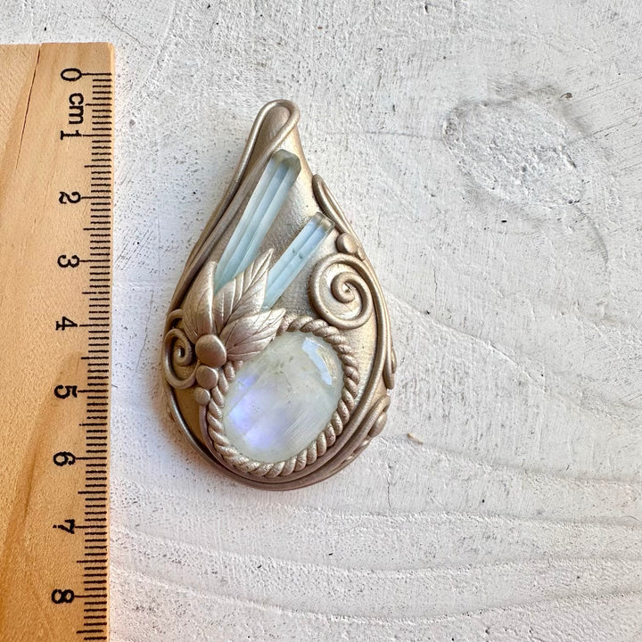 Aquamarine and Rainbow Moonstone handmade unique healing crystal jewelry