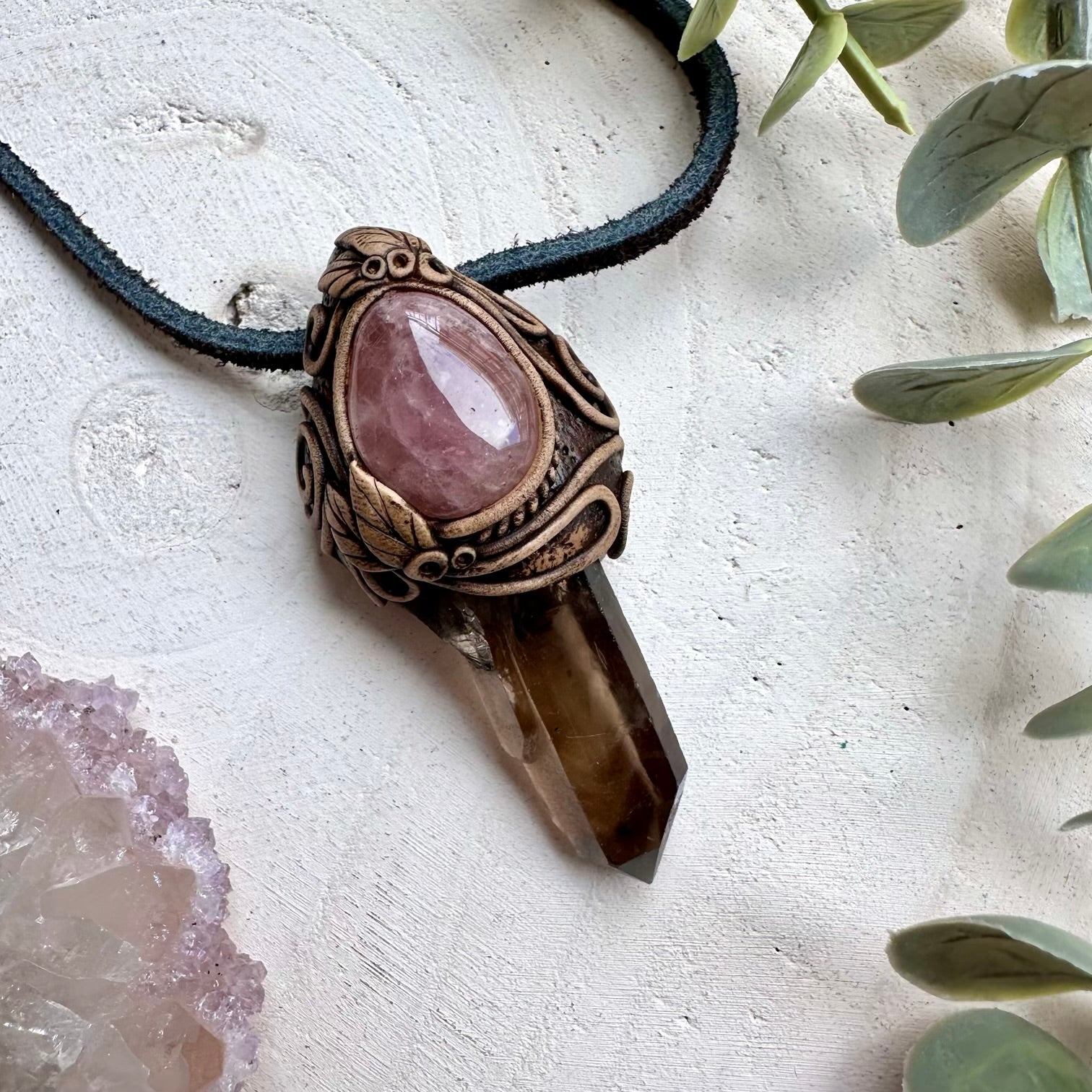 Unique lavender quartz crystal pendant necklace