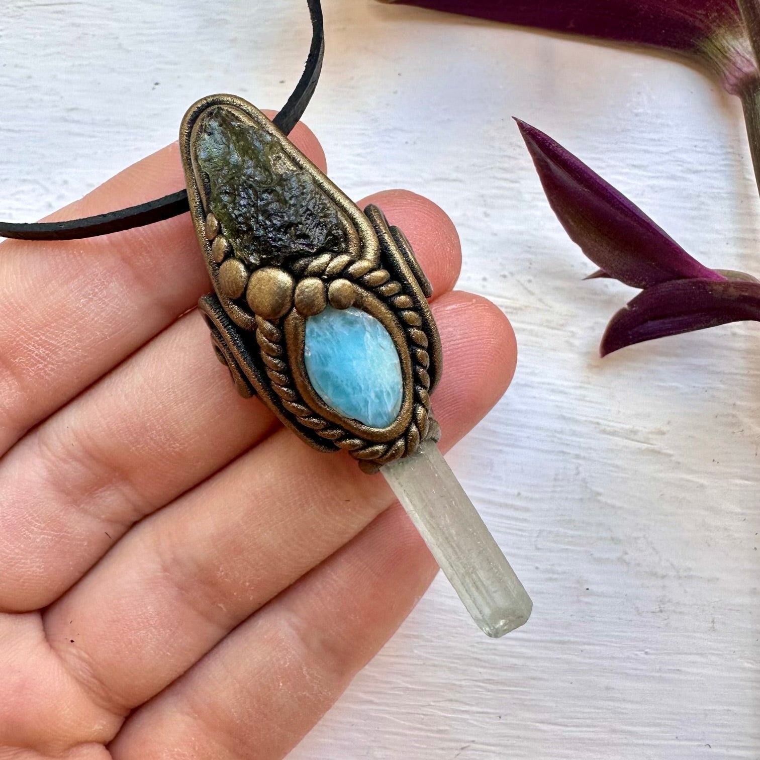 Aquamarine Larimar and Moldavite Necklace - FairyGardenGlow
