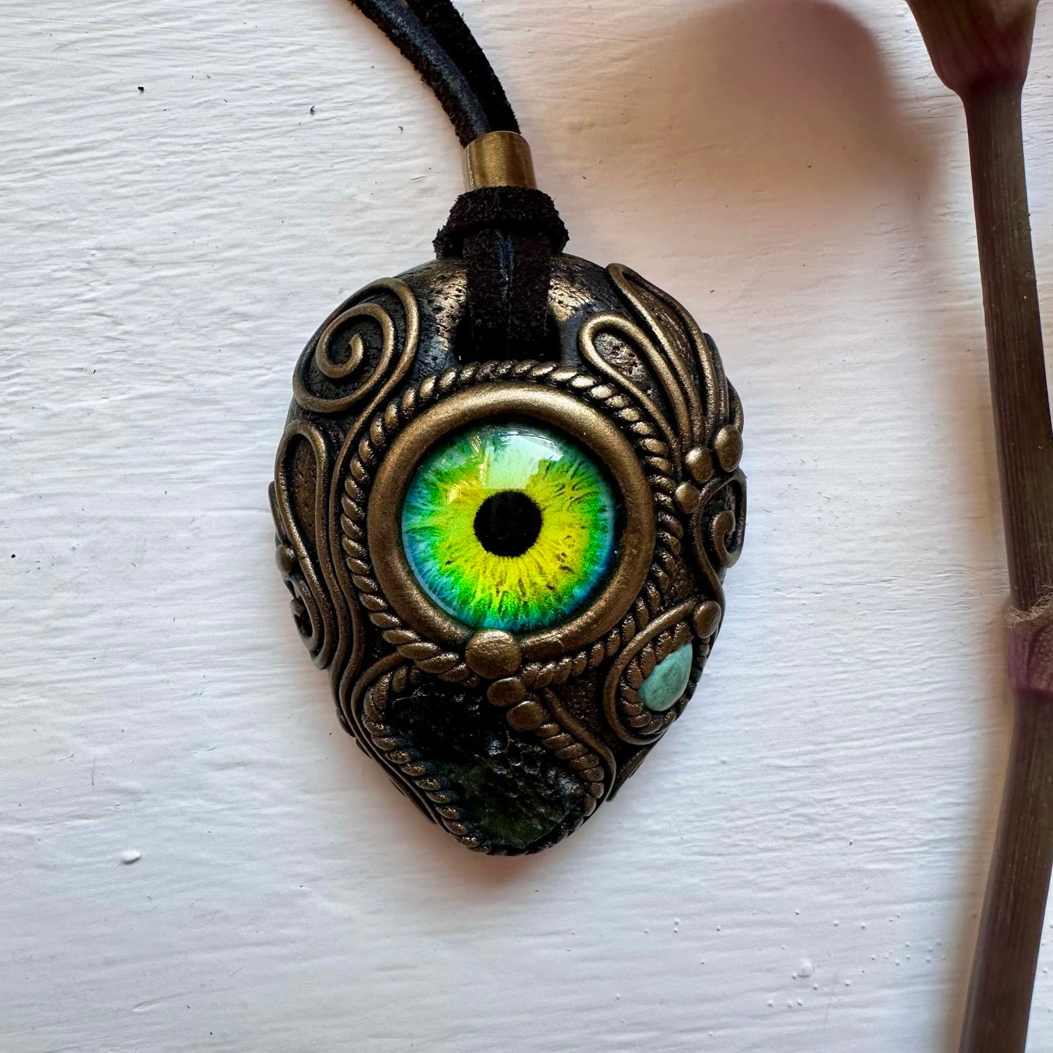 Moldavite and Tibetan Turquoise Eye Necklace - FairyGardenGlow