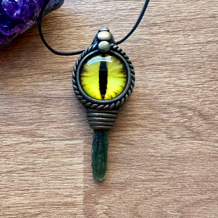 Moldavite Eye Pendant Necklace - FairyGardenGlow