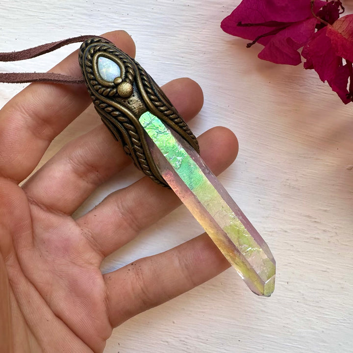 Angel Aura Quartz and Australian Opal Necklace / Wand - FairyGardenGlow