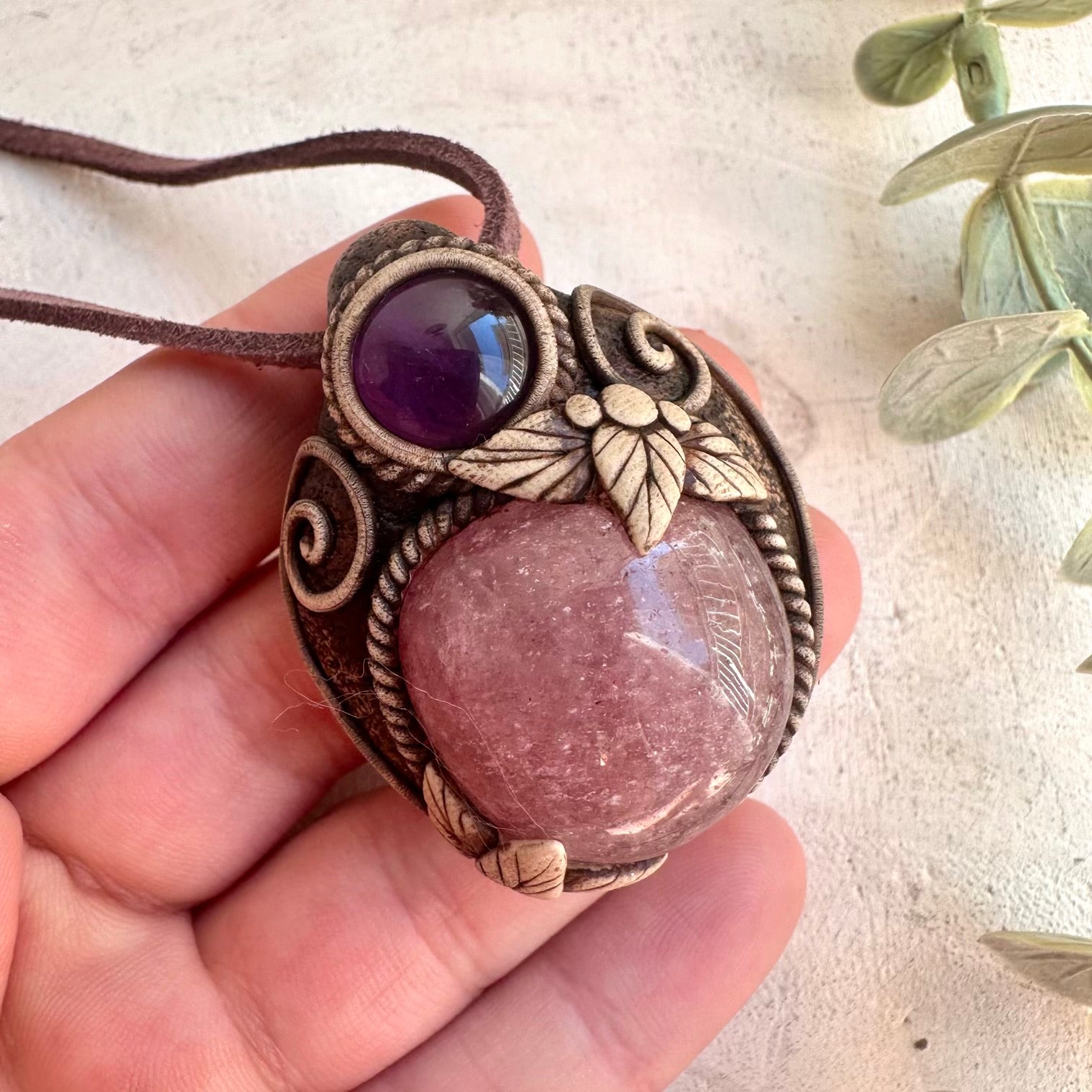 One of a kind crystal healing necklace with natural gemstones