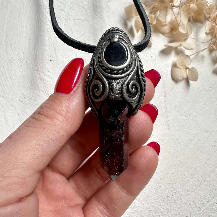 Smoky Quartz and Black Onyx Pendant - FairyGardenGlow