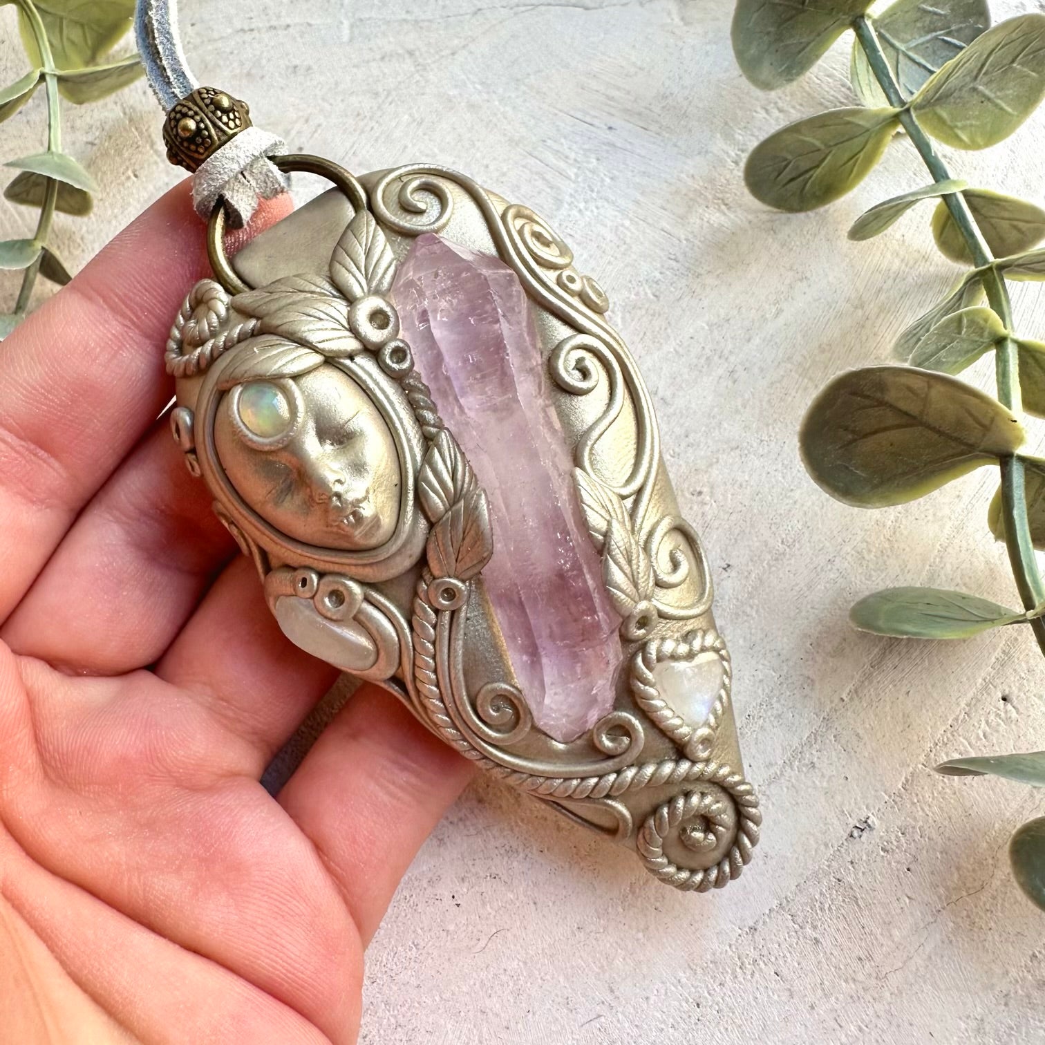 Natural gemstone jewelry handcrafted with Vera Cruz Amethyst, Moonstone, Ethiopian Opal and Clear Topaz.