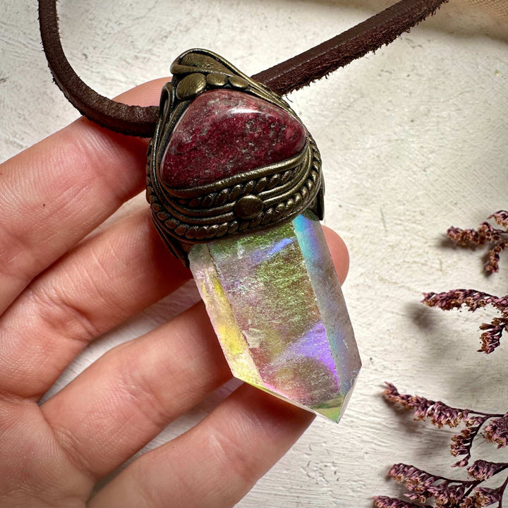 Angel Aura Quartz and Thulite Necklace - FairyGardenGlow