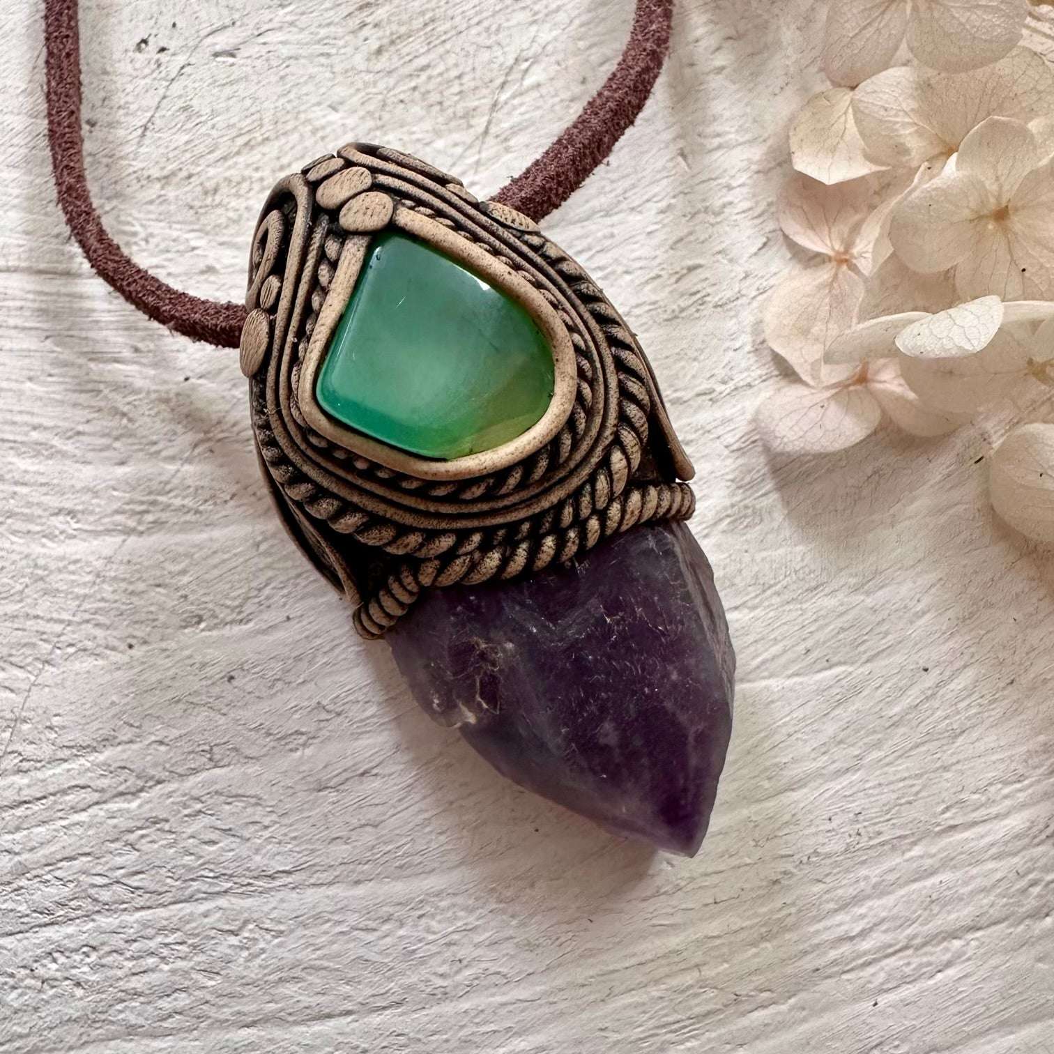 Amethyst and Chrysoprase Necklace - FairyGardenGlow