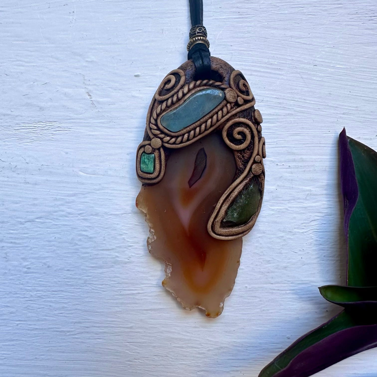 Agate Aquamarine Moldavite and Tibetan Turquoise Pendant Necklace - FairyGardenGlow