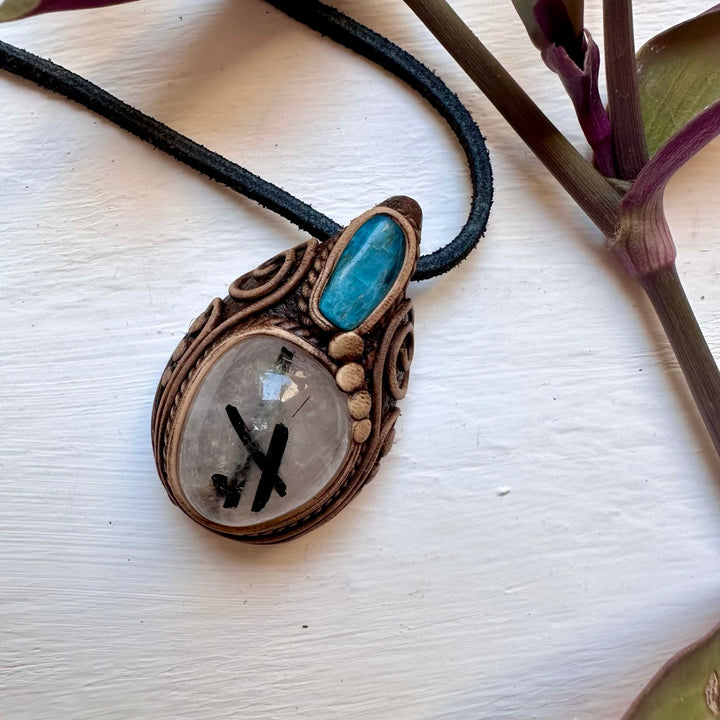 Tourmaline in Quartz and Blue Apatite Necklace - FairyGardenGlow
