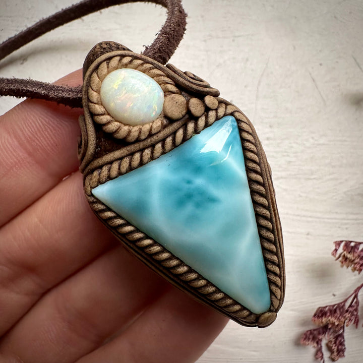 Larimar and Australian Opal Necklace - FairyGardenGlow