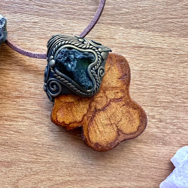 Ayahuasca Vine and Raw Moldavite Necklace - FairyGardenGlow