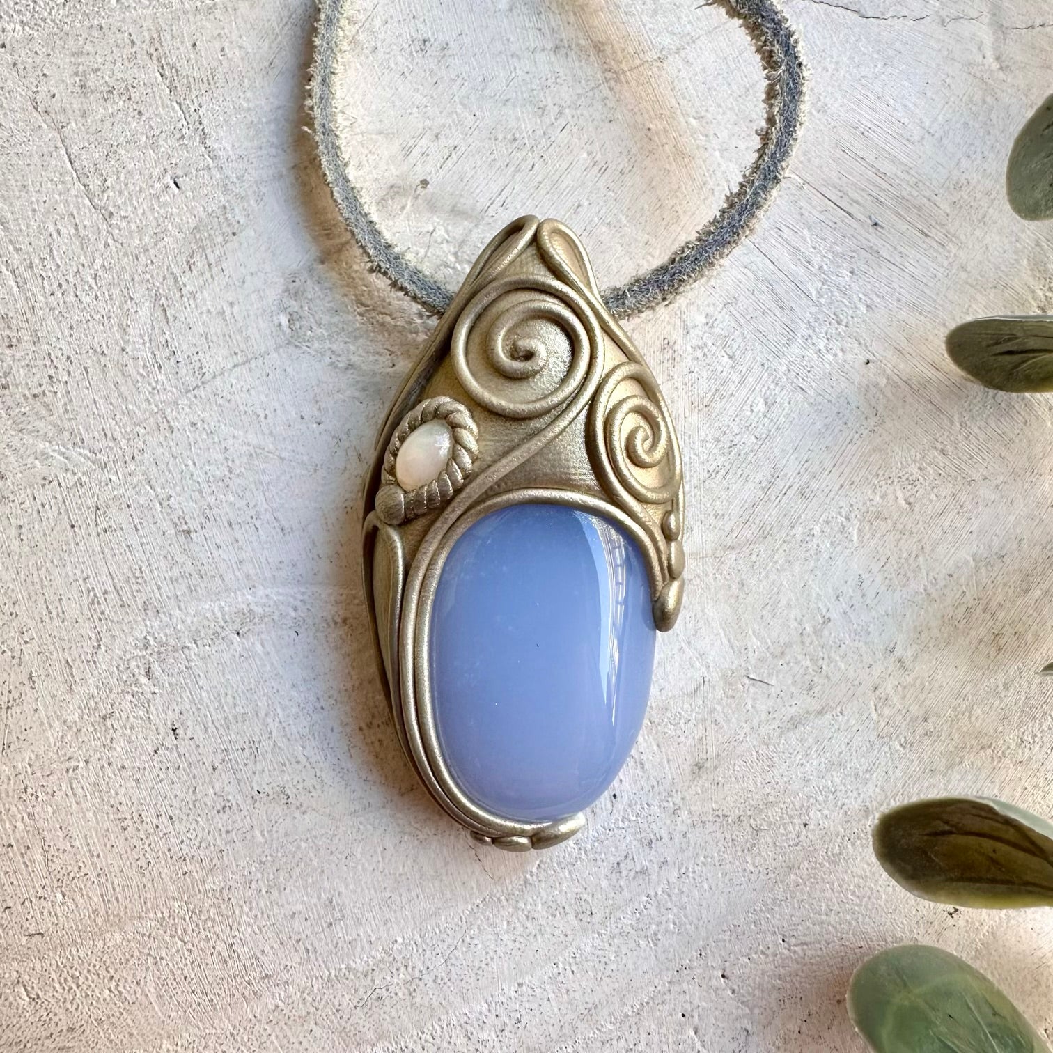 Blue Chalcedony and Ethiopian Opal Pendant Necklace