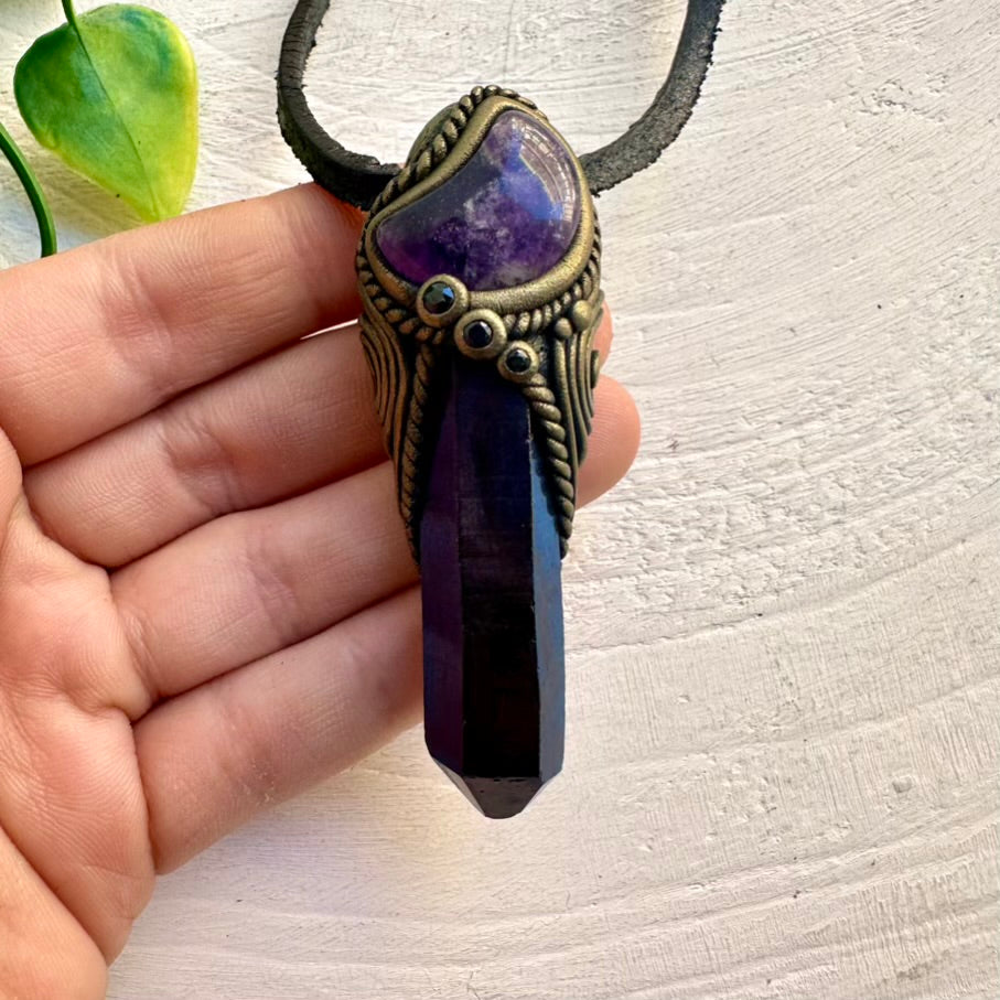 High-vibration gemstone necklace – Cobalt Aura Quartz and Sapphire