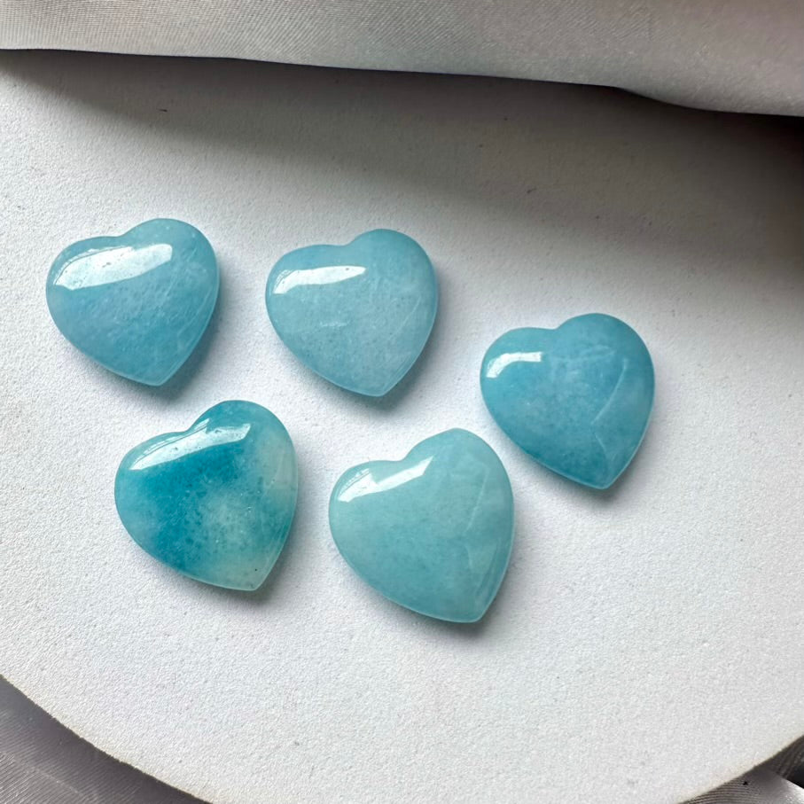 Aquamarine Heart 20 mm / 5 pieces set - FairyGardenGlow