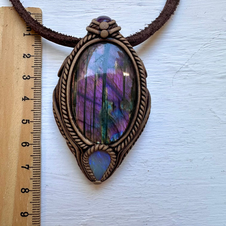 Purple Labradorite Amethyst and Australian Opal Necklace - FairyGardenGlow