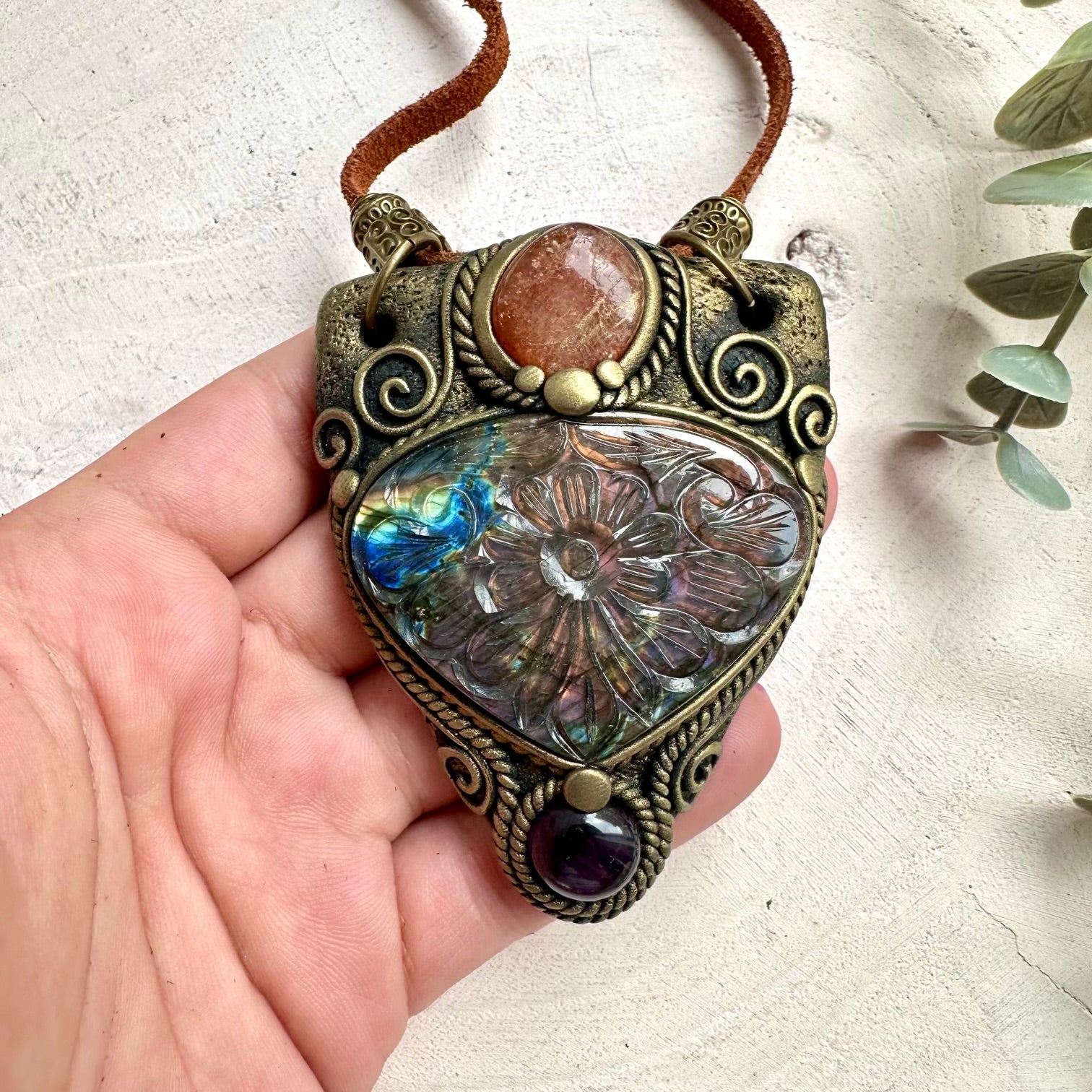 Healing crystal jewelry featuring Labradorite, Sunstone and Amethyst
