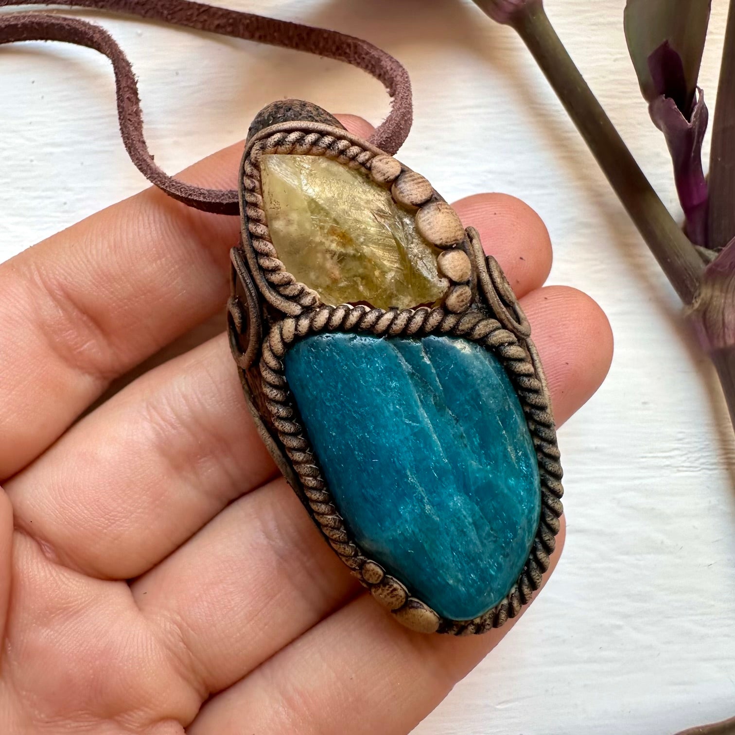 Blue Apatite and Brazilianite Necklace - FairyGardenGlow