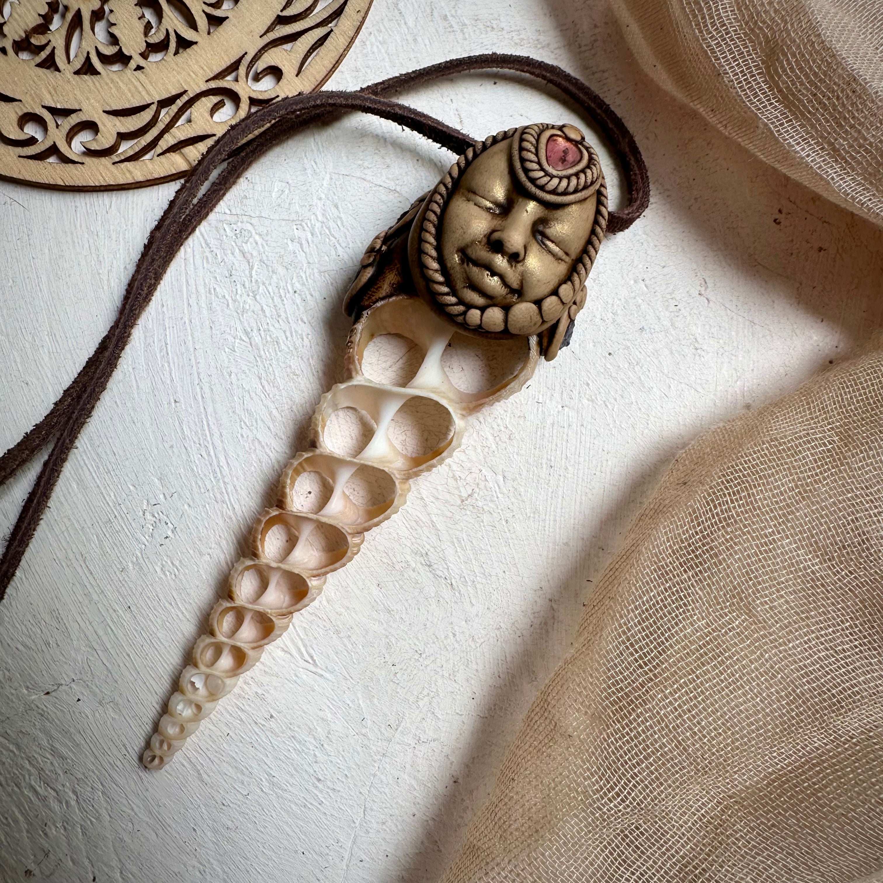 Tanzanite and Pink Tourmaline Seashell Goddess Necklace - FairyGardenGlow