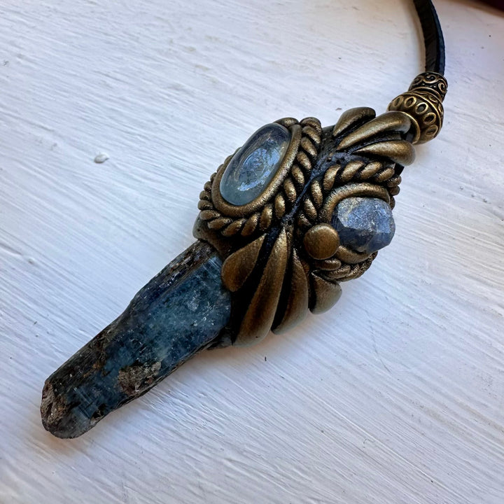Blue Kyanite Aquamarine and Raw Blue Sapphire Necklace - FairyGardenGlow