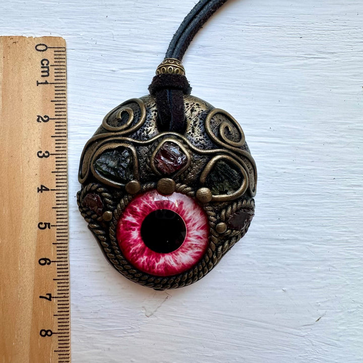 Moldavite and Garnet Eye Necklace - FairyGardenGlow